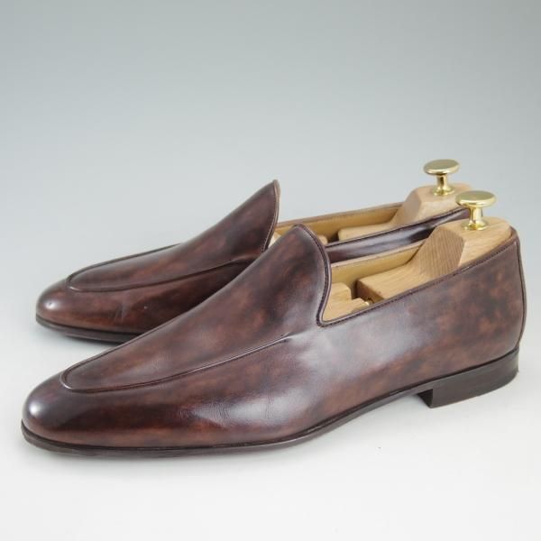 美品★マグナーニ UK7.5〜8程度【★ミュージアムカーフ風/スリッポン】ローファー/茶/メンズ/MAGNANNI★d129