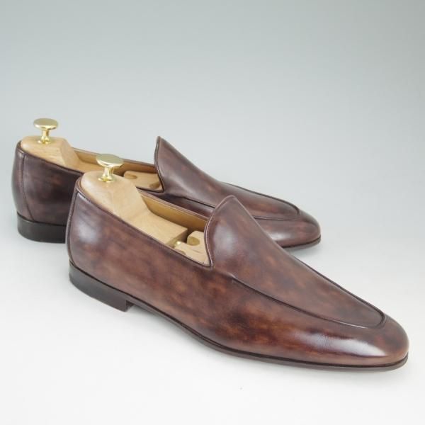 美品★マグナーニ UK7.5〜8程度【★ミュージアムカーフ風/スリッポン】ローファー/茶/メンズ/MAGNANNI★d129
