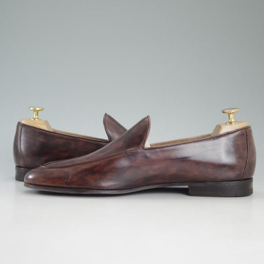 美品★マグナーニ UK7.5〜8程度【★ミュージアムカーフ風/スリッポン】ローファー/茶/メンズ/MAGNANNI★d129