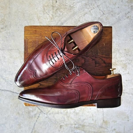 極上★(伊)サントーニ SIZE 7【★ブラックラピド製法】フルブローグ/ウイングチップ/カーフ/赤茶/Santoni★d130