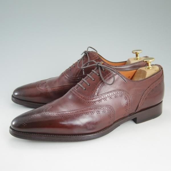 極上★(伊)サントーニ SIZE 7【★ブラックラピド製法】フルブローグ/ウイングチップ/カーフ/赤茶/Santoni★d130