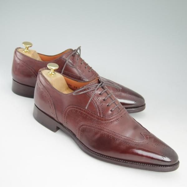 極上★(伊)サントーニ SIZE 7【★ブラックラピド製法】フルブローグ/ウイングチップ/カーフ/赤茶/Santoni★d130