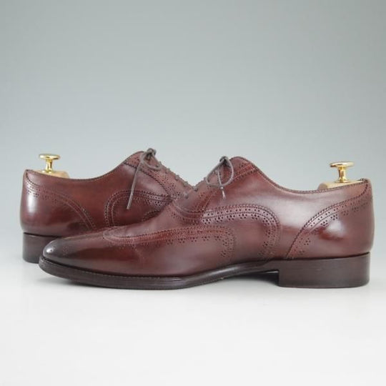 極上★(伊)サントーニ SIZE 7【★ブラックラピド製法】フルブローグ/ウイングチップ/カーフ/赤茶/Santoni★d130