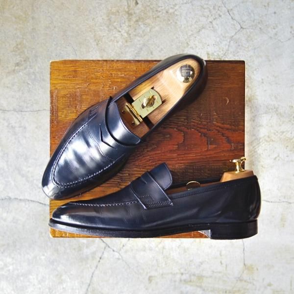 極上★クロケット&ジョーンズ 5.5D【上級★ハンドグレードライン/ネイビー色】TREVOR/カーフ/コインローファー/紺/Crockett&Jones★d146