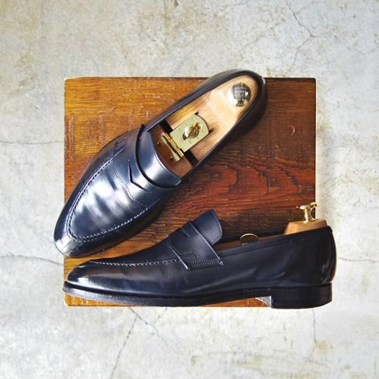 極上★クロケット&ジョーンズ 5.5D【上級★ハンドグレードライン/ネイビー色】TREVOR/カーフ/コインローファー/紺/Crockett&Jones★d146