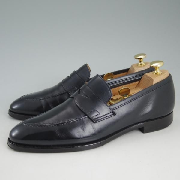 極上★クロケット&ジョーンズ 5.5D【上級★ハンドグレードライン/ネイビー色】TREVOR/カーフ/コインローファー/紺/Crockett&Jones★d146