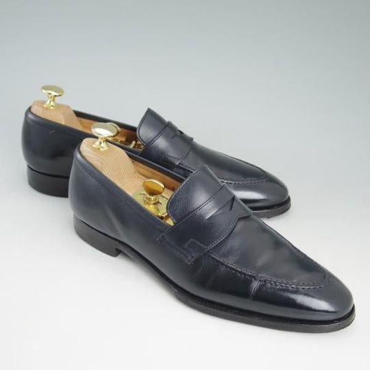 極上★クロケット&ジョーンズ 5.5D【上級★ハンドグレードライン/ネイビー色】TREVOR/カーフ/コインローファー/紺/Crockett&Jones★d146