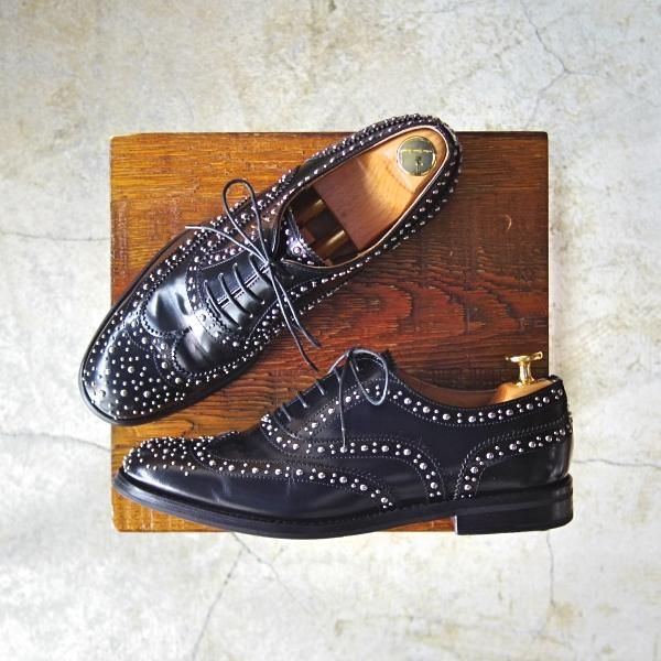 ★チャーチ(レディース) SIZE 37.5【★バーウッド/BURWOOD MET/スタッズ】ポリッシュドバインダーカーフ/フルブローグ/黒/Church's★d164