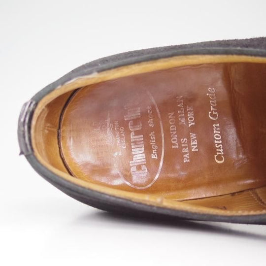 極上★チャーチ 70F/UK7【貴重★旧チャーチ/73ラスト/ASQUITH/アスキス】スエード/ストレートチップ/4都市ロゴ/黒/メンズ/Church's★d168