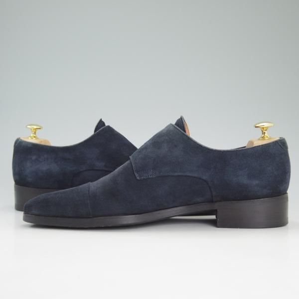 極上★(伊)サントーニ SIZE 7.5【伊勢丹取扱い★ネイビー色/ダブルモンク】7508/スエード/紺/メンズ/Santoni★d190