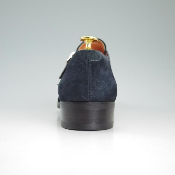 ★SANTONI★スウェード　ダブルモンク★7.5(26cm)★ネイビー★ 極上☆(伊)サントーニ SIZE 7.5【伊勢丹取扱い☆ネイビー色