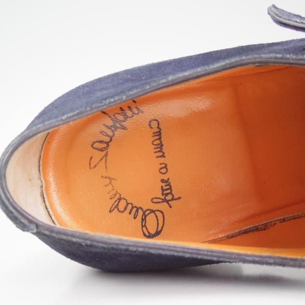 ★SANTONI★スウェード　ダブルモンク★7.5(26cm)★ネイビー★ 極上☆(伊)サントーニ SIZE 7.5【伊勢丹取扱い☆ネイビー色