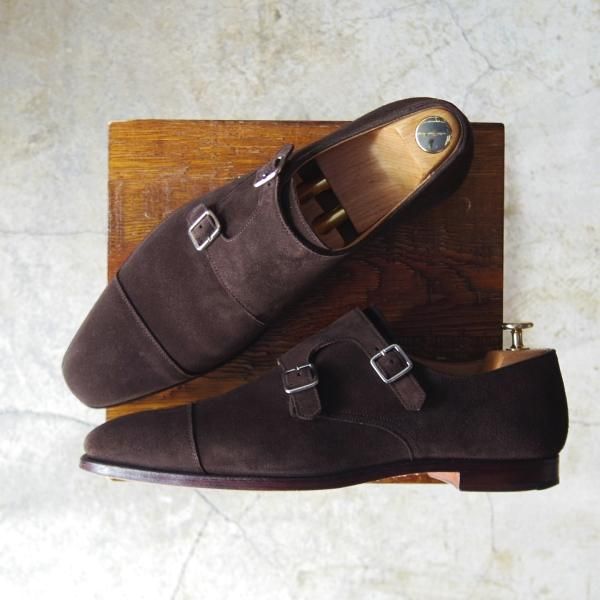極上★クロケット&ジョーンズ 8.5E【★ラウンズ/LOWNDES】ダブルモンク/348ラスト/濃茶/スエード/メンズ/Crockett&Jones★d195