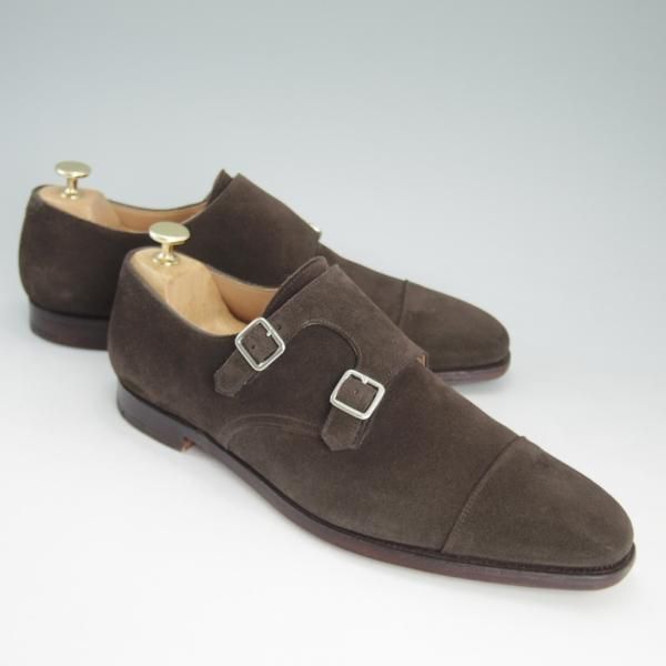 極上★クロケット&ジョーンズ 8.5E【★ラウンズ/LOWNDES】ダブルモンク/348ラスト/濃茶/スエード/メンズ/Crockett&Jones★d195