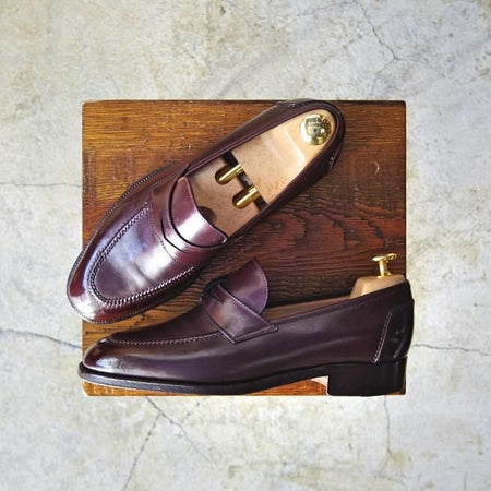 極上★(伊)タニノクリスチー SIZE 5【定価10万円以上★コインローファー】123165/カーフ/赤茶/スリッポン/メンズ/TANINO CRISCI★d228