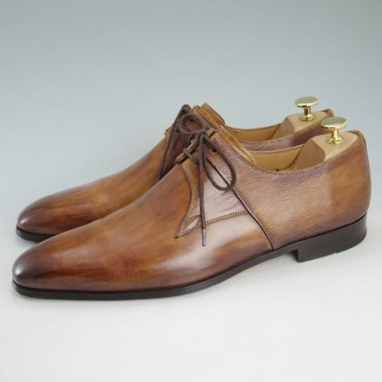 極美品★(スペイン製)マグナーニ 43【★ボロネーゼ製法/プレーントゥ/コンビ仕様】茶/カーフ/メンズ/MAGNANNI★d236