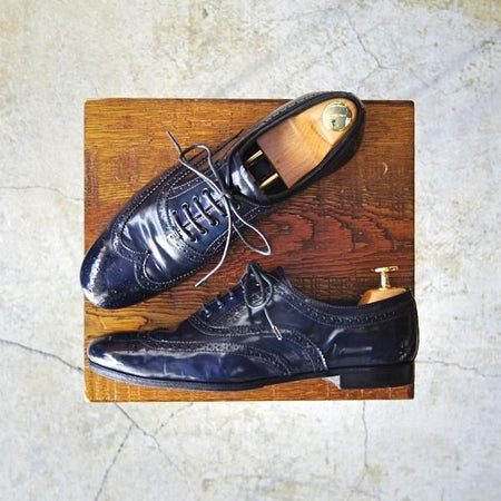 極上★プラダ(レディース) SIZE 37【★ウイングチップ/濃紺/ネイビー】フルブローグ/靴/シューズ/PRADA★d239