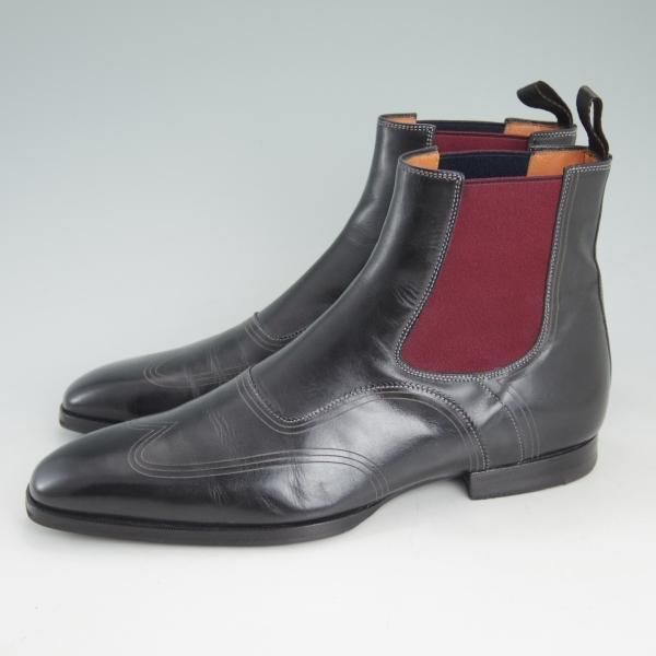 美品★(伊)サントーニ SIZE 5【定価10万円程度★サイドゴアブーツ】カーフ/黒/メンズ/Santoni★d256