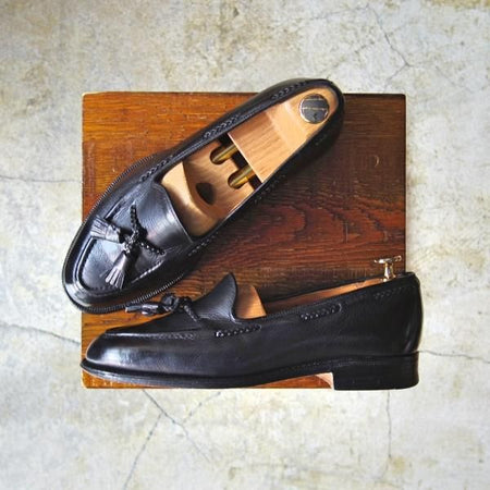 極上★チャーチ 60F/UK6【貴重★旧チャーチ/4都市ロゴ過渡期】93ラスト/タッセルローファー/黒/シボ革/メンズ/Church's★d261