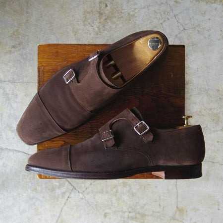 極上★クロケット&ジョーンズ 8E【名作★ラウンズ/LOWNDES】ダブルモンク/348ラスト/濃茶/スエード/メンズ/Crockett&Jones★d263