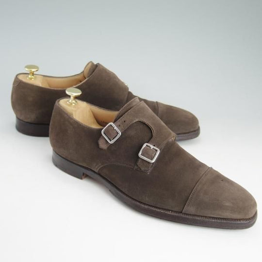 極上★クロケット&ジョーンズ 8E【名作★ラウンズ/LOWNDES】ダブルモンク/348ラスト/濃茶/スエード/メンズ/Crockett&Jones★d263