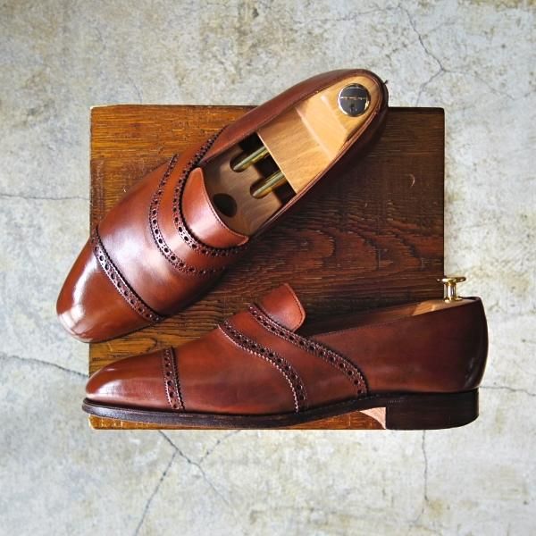 極上★クロケット&ジョーンズ UK7.5/US8E【★ラルフローレン別注/Ralph Lauren】スリッポン/茶/メンズ/靴/シューズ/Crockett&Jones★d264