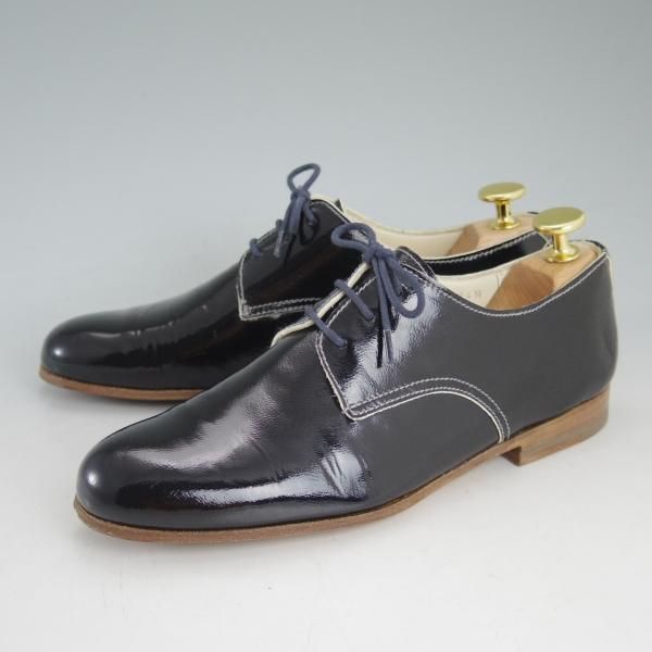 美品★ジルサンダー(レディース) SIZE 34.5【★パテントレザー/プレーントゥ】835/黒/ブラック/靴/シューズ/JIL SANDER★d280