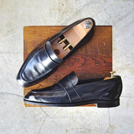 ★クロケット&ジョーンズ 7.5E 【★(英)ジョージクレバリー別注/GEORGE CLEVERLEY】ローファー/カーフ/黒/Crockett&Jones★d288