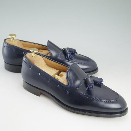 新品★クロケット&ジョーンズ7.5E【貴重★コードバン仕様/キャベンディッシュ/CAVENDISH 2】タッセルローファー/紺/Crockett&Jones★d322