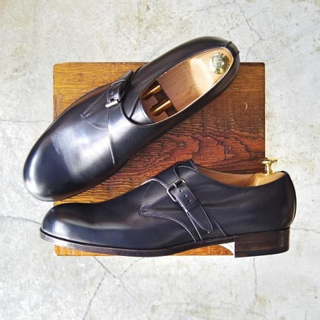 新品★forme/フォルメ 27cm/7【★メンズ/fm-70/Belted blucher】日本製/モンクストラップ/カーフ/黒★d323