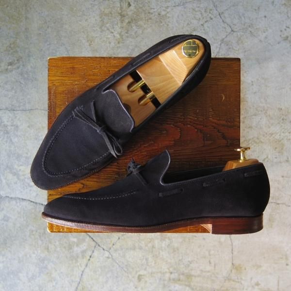 美品★クロケット&ジョーンズ 8E【ビームス別注★REDBOURN】ネイビー/リボンローファー/紺/メンズ/BEAMS F/Crockett&Jones★d328