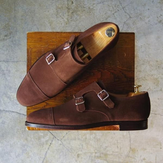 未使用★クロケット&ジョーンズ UK7.5/US8D【★ブルックスブラザーズ別注/Peal&co】ダブルモンク/スエード/茶/メンズ/Crockett&Jones★d329