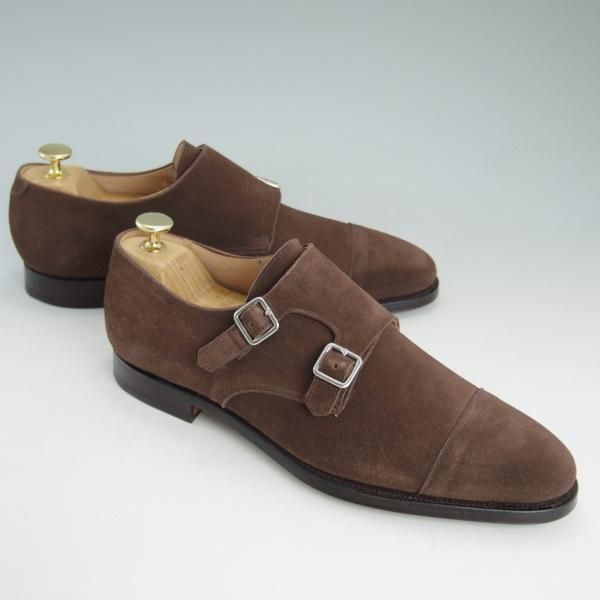 未使用★クロケット&ジョーンズ UK7.5/US8D【★ブルックスブラザーズ別注/Peal&co】ダブルモンク/スエード/茶/メンズ/Crockett&Jones★d329