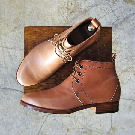 極美品★(恵比寿)ショセ 25.5cm/SIZE 41【貴重★コードバン仕様/ナチュラルカラー】c-7120/チャッカブーツ/薄茶/メンズ/chausser★d340