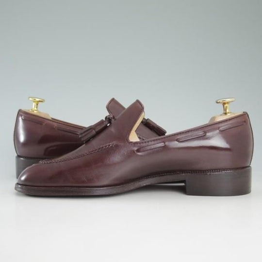 極上★(伊)タニノクリスチー SIZE 5.5【定価10万円以上★タッセルローファー】D121937/赤茶/カーフ/メンズ/TANINO CRISCI★d342