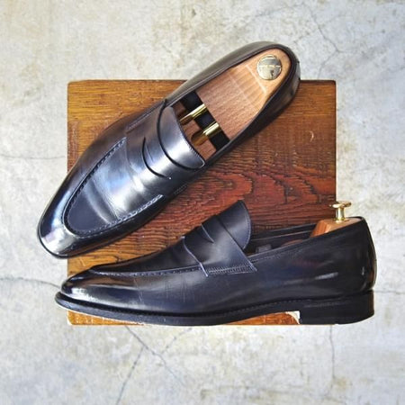 極上★(伊)サントーニ SIZE 7.5【上級★グッドイヤーウェルテッド製法/コインローファー】14714-51/黒/カーフ/メンズ/Santoni★d351