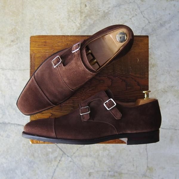 美品★クロケット&ジョーンズ 7E【定番★ラウンズ/LOWNDES】ダブルモンク/348ラスト/濃茶/スエード/メンズ/Crockett&Jones★d354