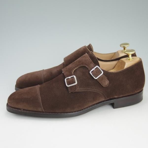 美品★クロケット&ジョーンズ 7E【定番★ラウンズ/LOWNDES】ダブルモンク/348ラスト/濃茶/スエード/メンズ/Crockett&Jones★d354