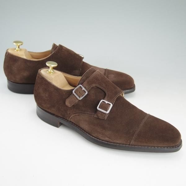 美品★クロケット&ジョーンズ 7E【定番★ラウンズ/LOWNDES】ダブルモンク/348ラスト/濃茶/スエード/メンズ/Crockett&Jones★d354