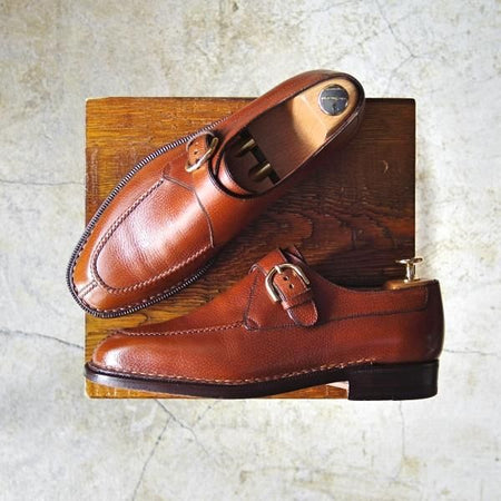 美品★(伊)タニノクリスチー SIZE 6【高額★ノルベジェーゼ製法】モンクストラップ/124703/カーフ/茶/TANINO CRISCI★d360