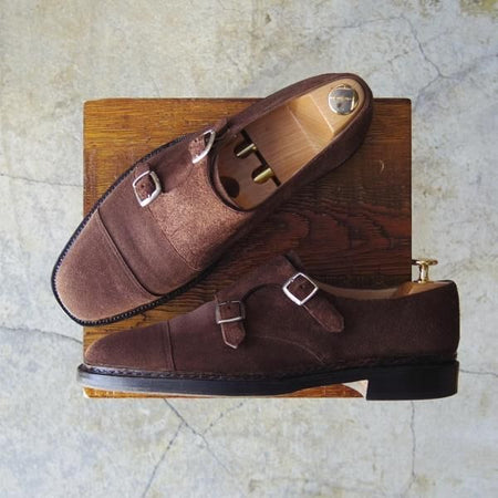 極上★(伊)シルヴァノ・ラッタンジ SIZE 8【貴重★ベンティベーニャ製法/ダブルモンク】スエード/濃茶/シルバノ/Silvano Lattanzi★d369