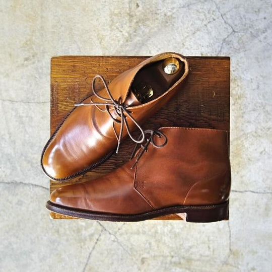 極上★クロケット&ジョーンズ 5E【★(英)ジョージクレバリー別注/GEORGE CLEVERLEY】チャッカブーツ/茶/カーフ/Crockett&Jones★d375