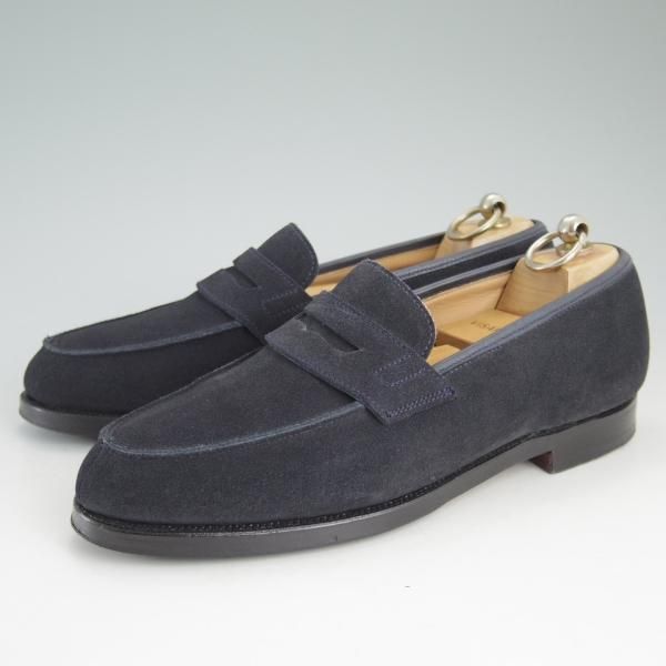 極美品★クロケット&ジョーンズ 5.5E【★ユナイテッドアローズB&Y別注/コインローファー】スエード/紺/BEAUTY&YOUTH/Crockett&Jones★d376