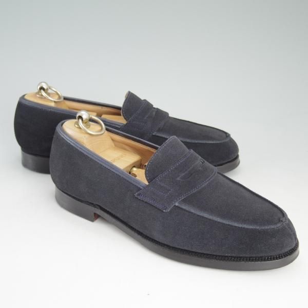 極美品★クロケット&ジョーンズ 5.5E【★ユナイテッドアローズB&Y別注/コインローファー】スエード/紺/BEAUTY&YOUTH/Crockett&Jones★d376