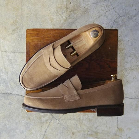 未使用★パラブーツ SIZE 7【★ダックス/DAX/ギャラクシーソール仕様】コインローファー/スエード/薄茶/メンズ/Paraboot★d381