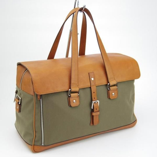 極上★(英)ダンヒル/dunhill【★ボストンバッグ/カーキ×茶/コンビ仕様】メンズ ビジネス レザー×キャンバス バッグ★N5319