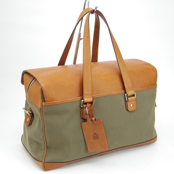 極上★(英)ダンヒル/dunhill【★ボストンバッグ/カーキ×茶/コンビ仕様】メンズ ビジネス レザー×キャンバス バッグ★N5319