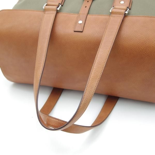 極上★(英)ダンヒル/dunhill【★ボストンバッグ/カーキ×茶/コンビ仕様】メンズ ビジネス レザー×キャンバス バッグ★N5319