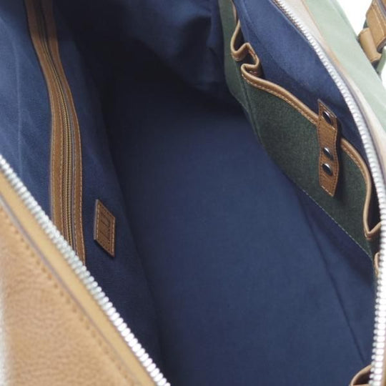極上★(英)ダンヒル/dunhill【★ボストンバッグ/カーキ×茶/コンビ仕様】メンズ ビジネス レザー×キャンバス バッグ★N5319