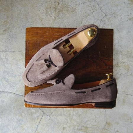 新品★(伊)サントーニ SIZE 5【★タッセルローファー/薄茶】スエード/13904/スリッポン/メンズ/SANTONI★d411